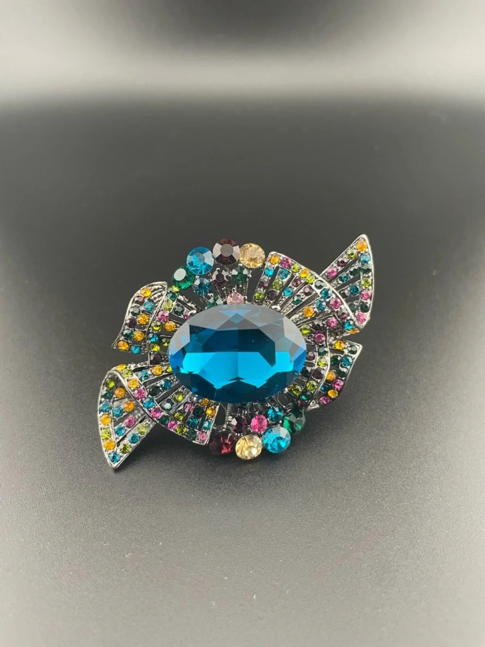 Vintage Oversized Azure Crystal Statement Ring | Multi-Gem Mosaic